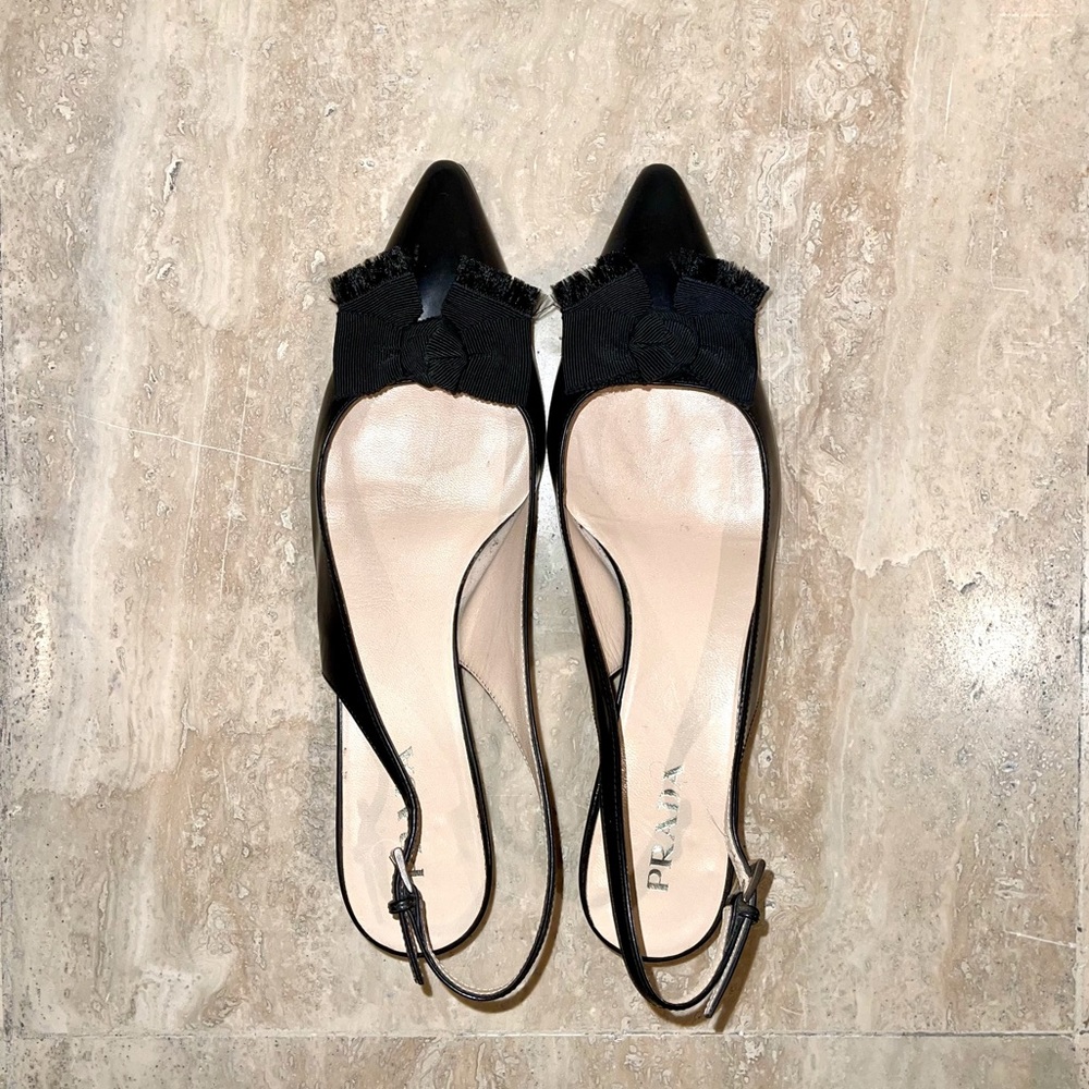 Prada kitten heel sling backs with grosgrain bows